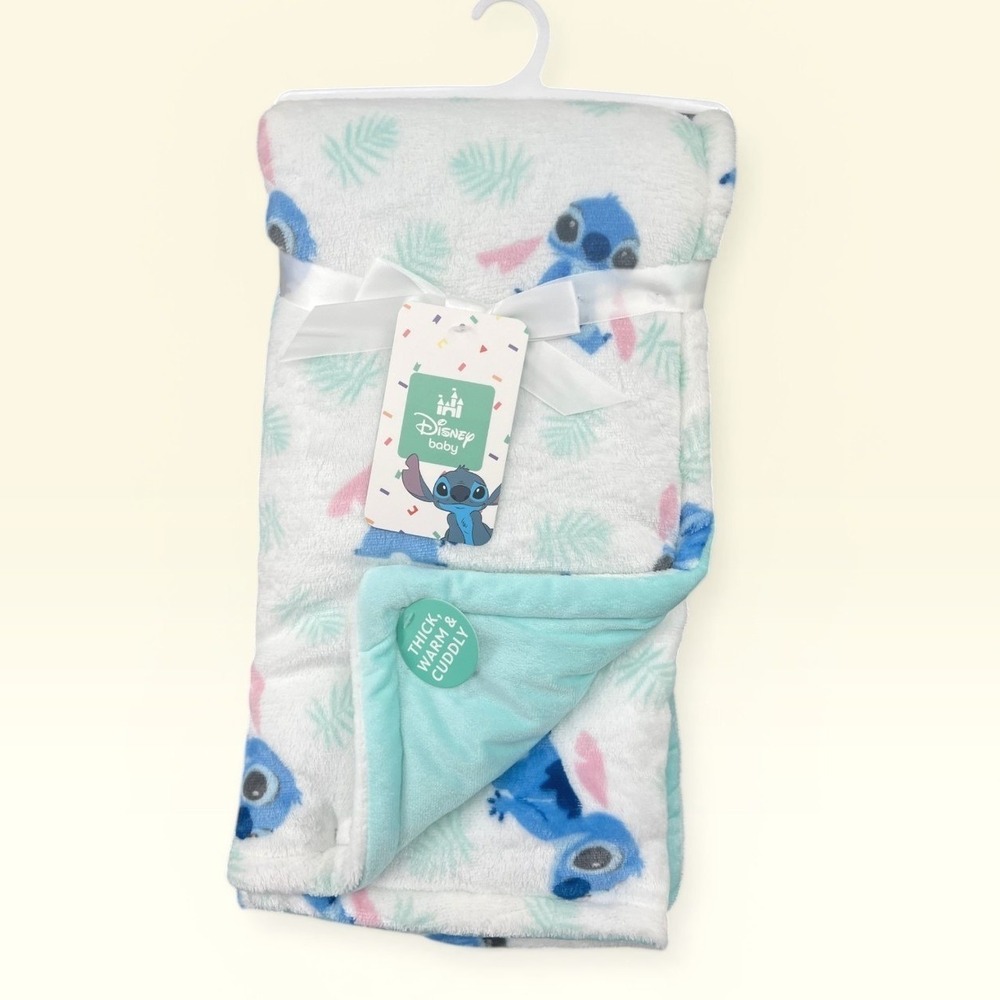 Disney Stitch Baby Blanket 30x40 Plush Thick Cuddly NWT Gift Bow